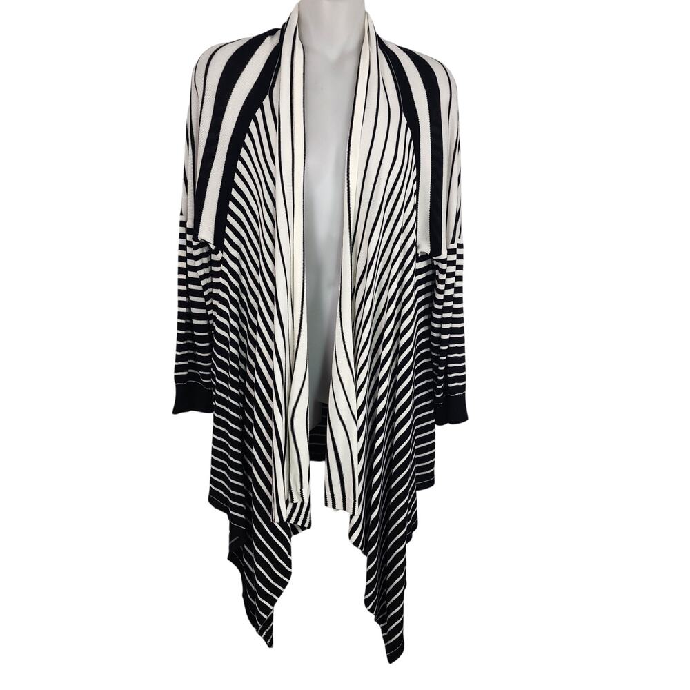 Attitudes by Renee 3/4 Sleeve Graduated Stripe Cardigan Medium Black A231917
